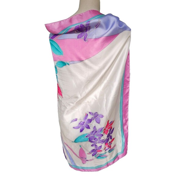 Unknown Brand Womens Ivory Pink Purple Floral Print Square Silk Scarf 34 X 34 - Picture 4 of 7